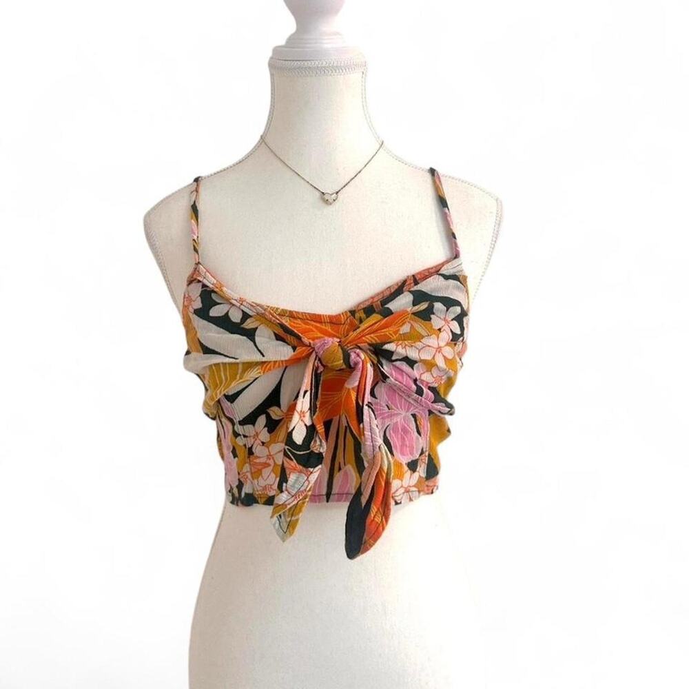 Aerie womens Multicoloured floral tie front crop top size Meidum cute summer top